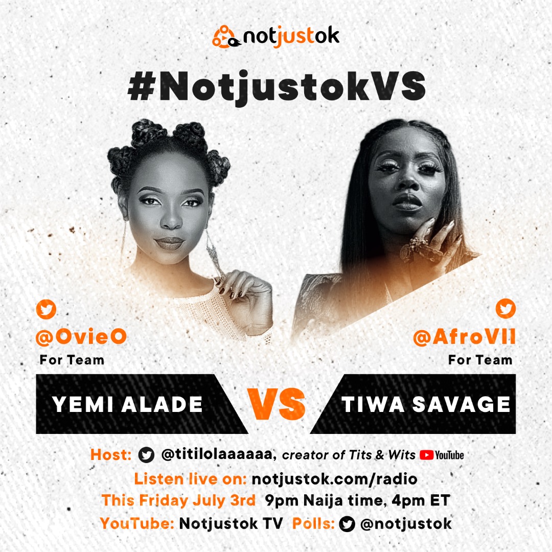 NotjustokVS Yemi Alade VS Tiwa Savage This Friday July 3 - Bekaboy