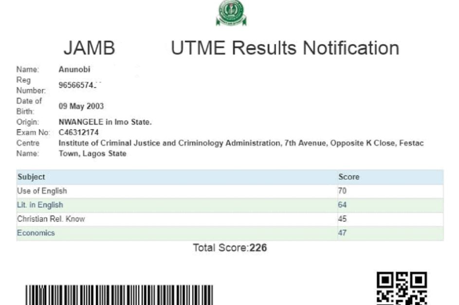 JAMB UTME Examination Results 2022/2023