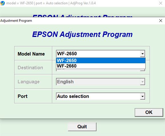 EPSON WF-2650 WF-2660 Resetter Tool
