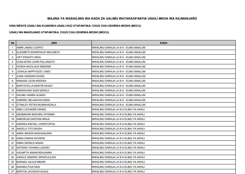 Majina Walioitwa Kwenye Usaili wa Ualimu 2025 kwa Mikoa