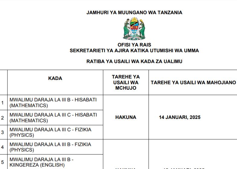 Ratiba ya Usaili wa Walimu 2025