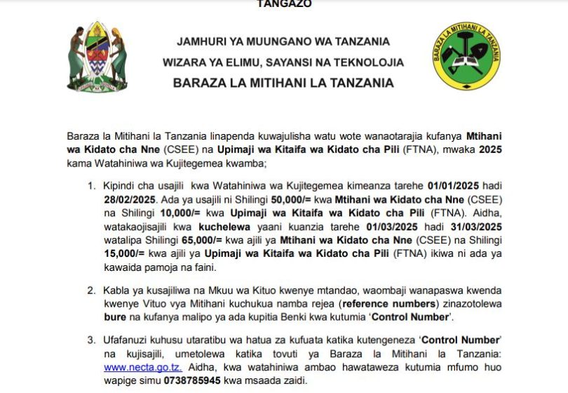 Usajili Wa Watahiniwa Wa Kujitegemea 2025