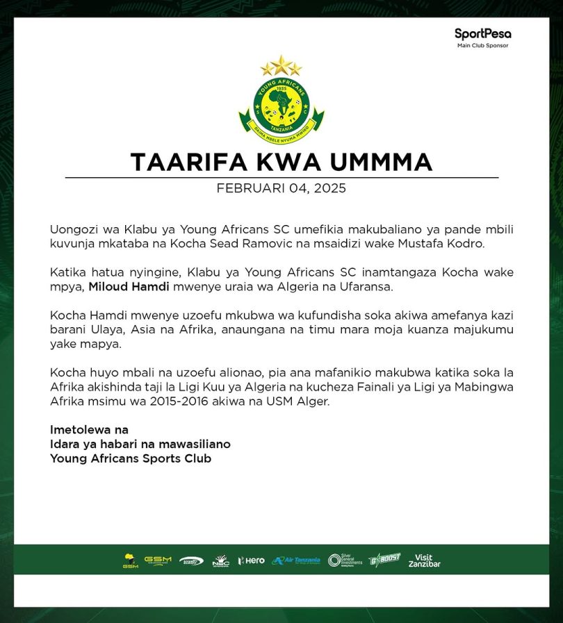 Yanga SC Yamtangaza Miloud Hamdi Kuwa Kocha Mpya